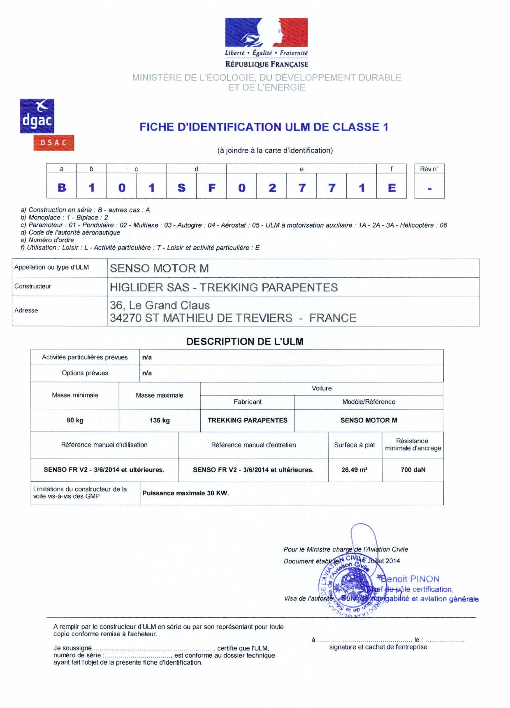 fiche identification senso motor M